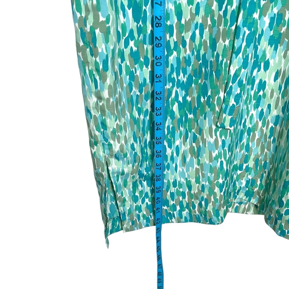 Schrader Petite 12 Teal Green Abstract Shirt Dress Belted Long Sleeve Vintage - Picture 4 of 8